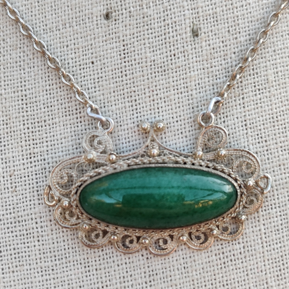 Vintage Sterling Marc Begay native malachite necklace - Picture 10 of 15